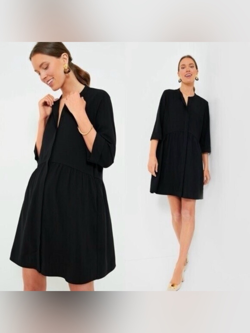 Tuckernuck Black Stretch Crepe Royal Shirt Dress